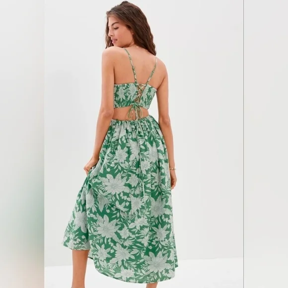 American Eagle Green White Floral Cut Out Maxi Dress‎ - Picture 2 of 9